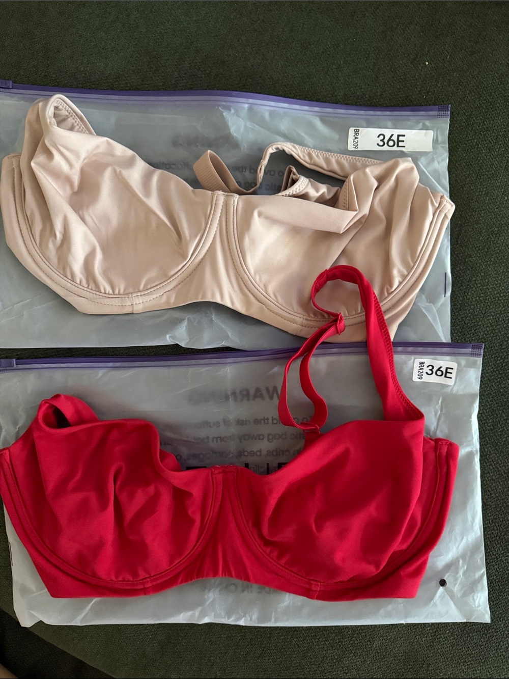 Supportive Underwire Bra in Red and Nude - 36E